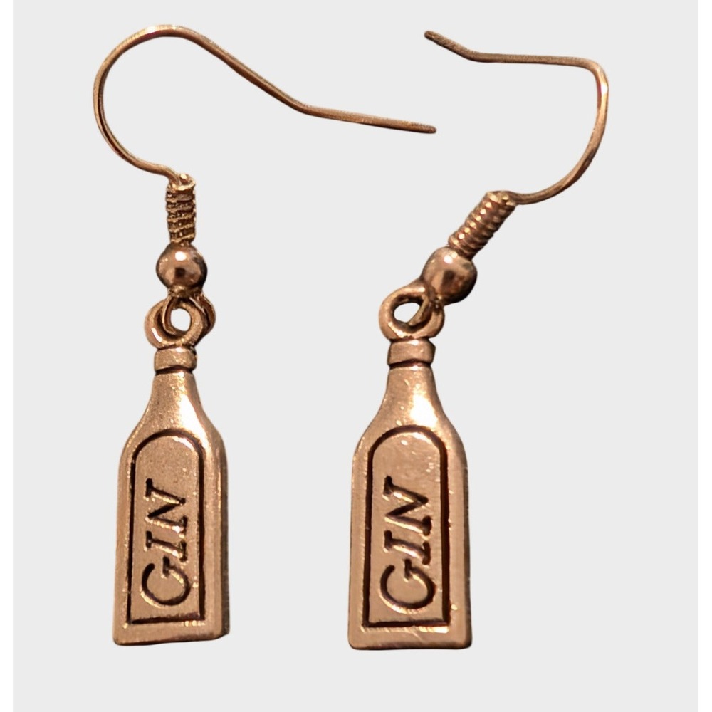 Vintage Gin Bottle Dangle Earrings Silver Tone Metal Alcohol Novelty Jewelry Y2K